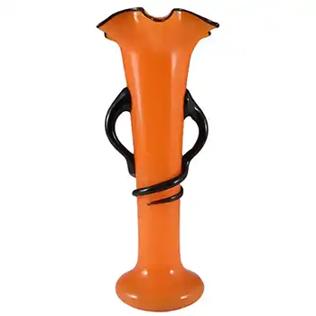 Czech/Bohemian 1930's Orange & Black Tango Glass Vase