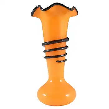 Czech/Bohemian 1930's Orange & Black Tango Glass Vase