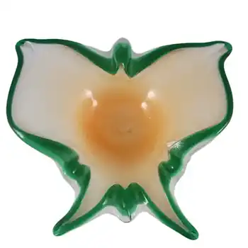 Fratelli Toso Murano Orange & Green Glass Butterfly Bowl