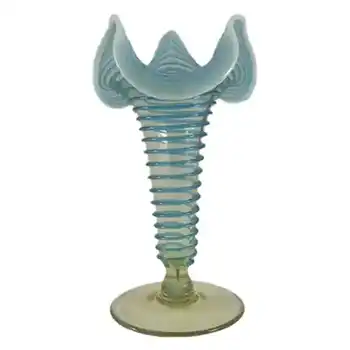 Victorian Antique Uranium Green, Blue & Opalescent Glass Vase