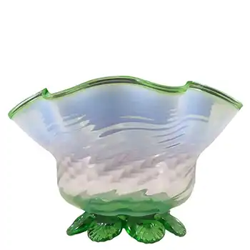 Victorian 1890's Green & Opalescent White Glass Bowl