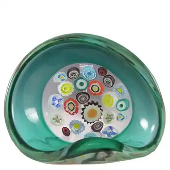 Archimede Seguso Murano Incalmo Millefiori Turquoise Glass Bowl