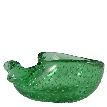 Archimede Seguso Green Murano Glass Shell Bowl - Label