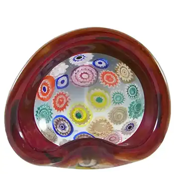 Archimede Seguso Murano Incalmo Millefiori Red Glass Bowl