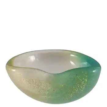Archimede Seguso Polveri Gold Leaf + Green Murano Glass Bowl
