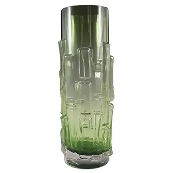 Aseda Swedish Green Glass Bark 9.5" Vase - Bo Borgstrom B5/832