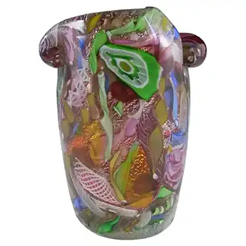 AVEM Murano Zanfirico Bizantino / Tutti Frutti Red Glass Vase
