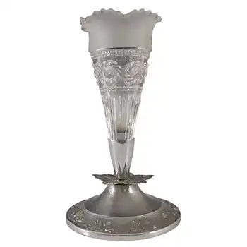 Bagley #3187 Art Deco 6" Clear Glass & Metal 'Katherine' Vase