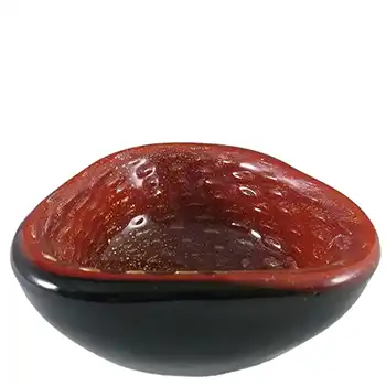 Barbini Murano Biomorphic Red & Black Glass Gold Leaf Bowl