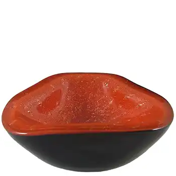Barbini Murano Biomorphic Red & Black Glass Gold Leaf Bowl