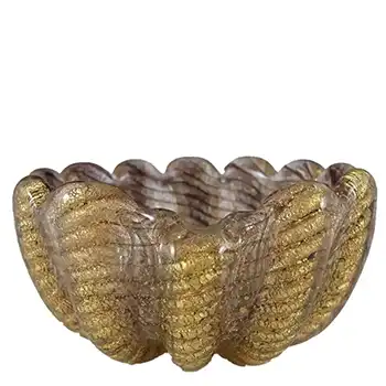 Barovier & Toso Murano Cordonato d'Oro Gold Leaf Glass Bowl