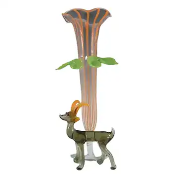 Vintage Orange & Grey Lampworked Glass Antelope Vase