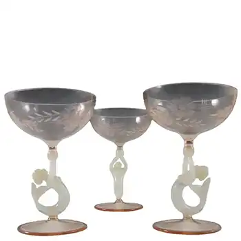 Set of 3 Vintage Glass Nude Lady/Mermaid Spirit Glasses