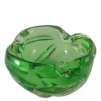Czech Textured Green Cased Glass Sculpture Bowl