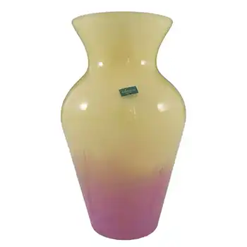 Caithness British 6" Pink + Yellow Glass Vase - Labelled