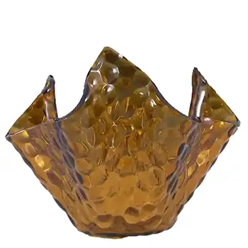 Chance Brothers Amber Glass 'Hammered' Handkerchief Vase