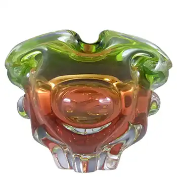 Chřibská #145/5/15 Czech Green & Orange Glass Ashtray Bowl