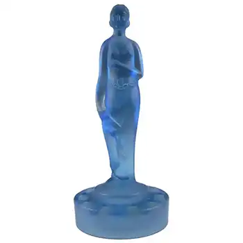 Müller & Co Art Deco Frosted Blue Glass Nude Lady Figurine
