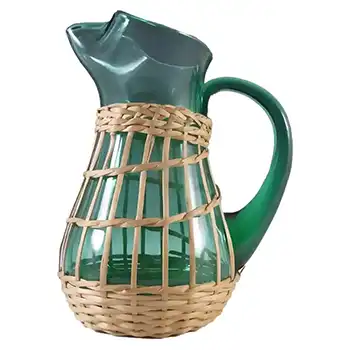 Empoli Verde Italian Green Glass + Wicker Jug / Pitcher