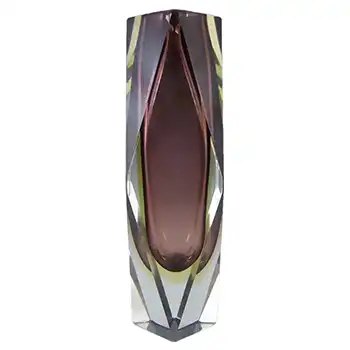 Murano 8" Faceted Purple & Amber Sommerso Glass Vase