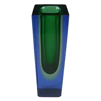 Murano/Sommerso Faceted Uranium Glass Block Vase
