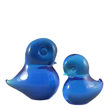 Pair of FM Konstglas/Ronneby Swedish Blue Glass Birds
