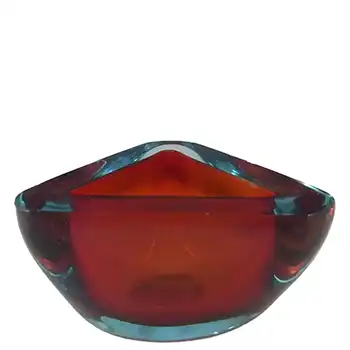 Murano Geode Red & Turquoise Sommerso Glass Triangle Bowl
