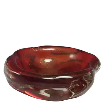 Archimede Seguso Murano Red & Gold Leaf Glass Sculpture Bowl - Labelled