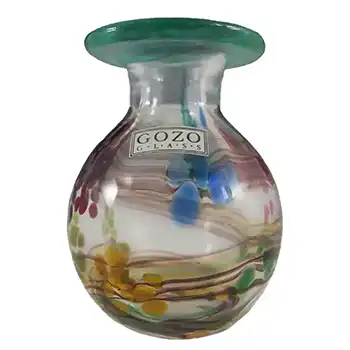 Gozo Maltese Glass Spots + Stripes Vase - Signed + Labelled