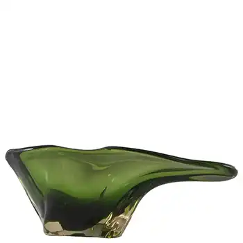 Harrachov Czech 1950s Green Glass Sculpture Bowl #5/3576