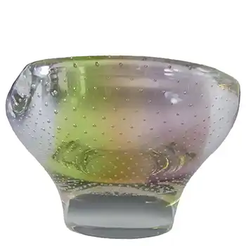 Harrachov Czech Vintage Pink + Yellow Glass Sculpture Bowl