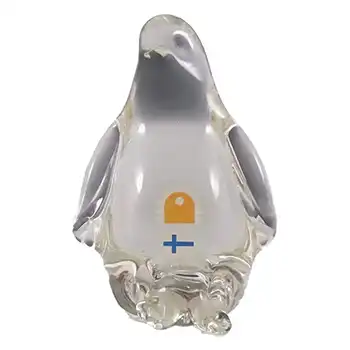 Humppila Finnish Glass Penguin Paperweight - Labelled