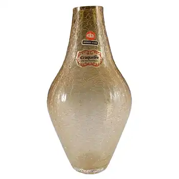 Ingrid/Ingridglas Amber 'Crackle' Glass Vase - Labelled