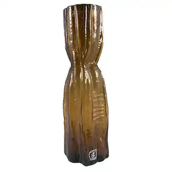 Lindshammar Swedish Amber Textured Glass Vase - Labelled