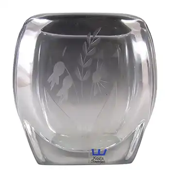 Kosta Boda Swedish Glass Engraved Vase - Labelled