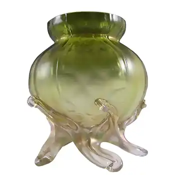 Kralik Art Nouveau 1900's Iridescent Green Glass Vase