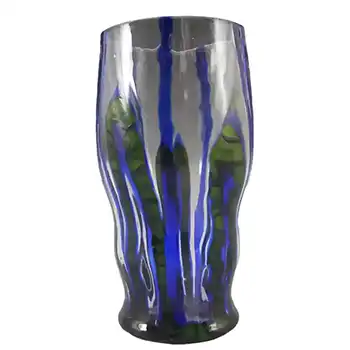 Kralik Art Deco Green + Blue Glass 'Bambus' Vase