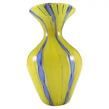 Murano 1950's Zanfirico Filigree + Aventurine Glass Vase