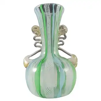 Murano 1950's Zanfirico Lattice Filigree Glass Vase