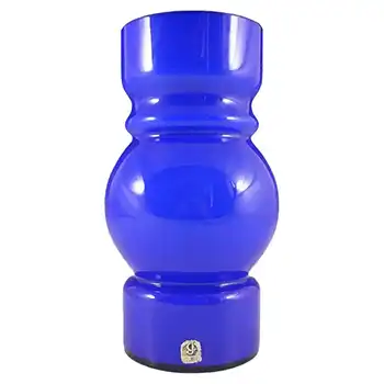 Lindshammar / JC 1970's Swedish Blue Hooped Glass Vase