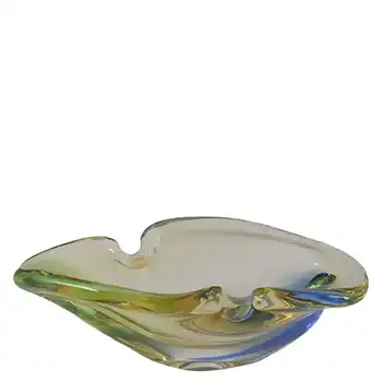 Czech Yellow, Green & Blue Glass Sculpture Bowl