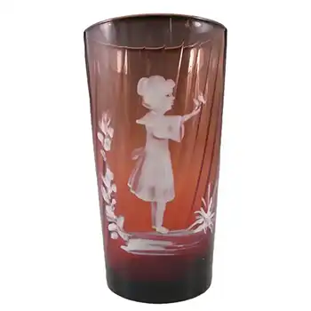 Mary Gregory Bohemian Hand Enamelled Glass Vase/Tumbler