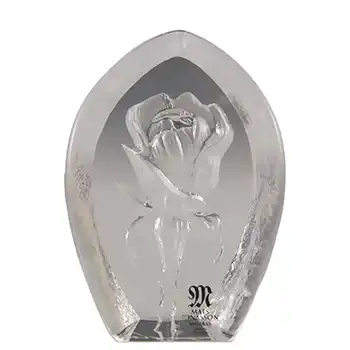 Mats Jonasson Glass Rose Flower Paperweight - Signed