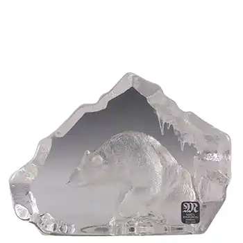 Mats Jonasson #3598 Glass Polar Bear Paperweight - Signed