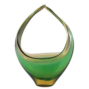 Murano Green/Amber Sommerso Glass Organic Sculpture Bowl