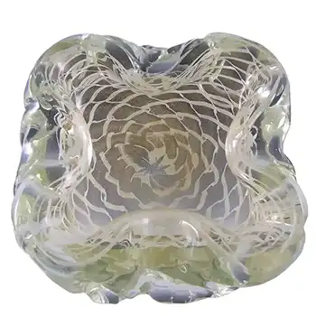 Murano Gold Leaf & White Filigree Glass Sculpture Bowl