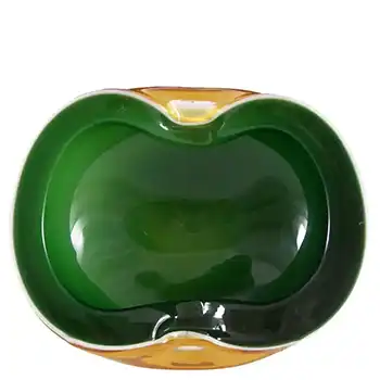 Barbini Murano Green, White & Amber Glass Biomorphic Bowl
