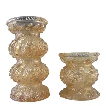 2 x Oberglas Austrian Textured Glass Vases / Candlesticks
