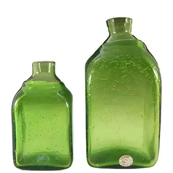Reijmyre Swedish Bubbly Green Glass Bottles - Labelled