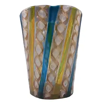 Salviati Murano Zanfirico & Aventurine Glass Tumbler/Vase